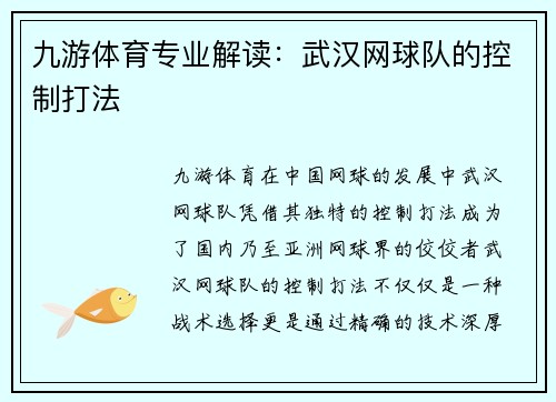 九游体育专业解读：武汉网球队的控制打法